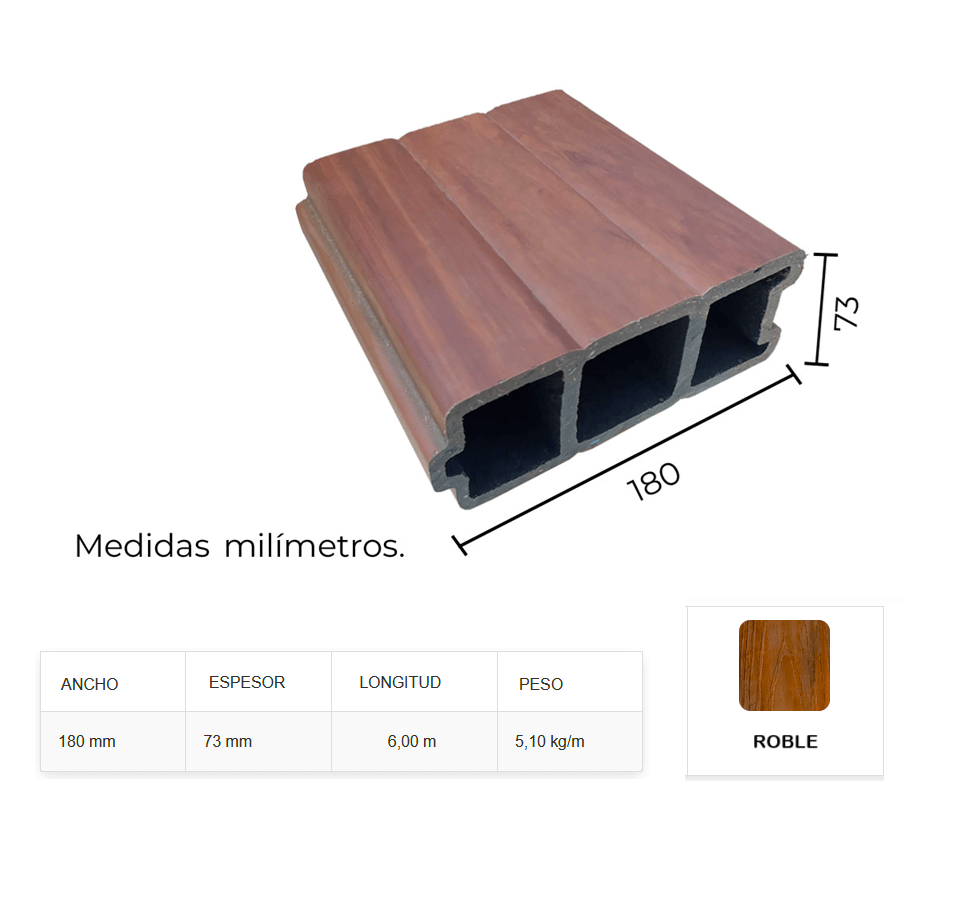 Tabique de madera de plástico 180 x 73 mm